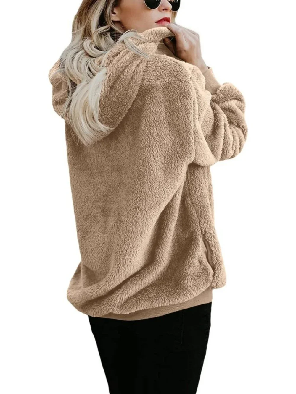 Cozy Oversized Sherpa Pullover Hoodie with Pockets | Fuzzy Fleece Plaid Jacket